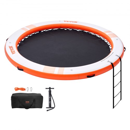 Inflatable Floating Dock, ø10FT Inflatable Dock Platform with ø8FT Trampoline Mesh Pool, Non-Slip Floating Platform Water Mat with Portable Bag & Detachable Ladder for Pool Beach Relaxation