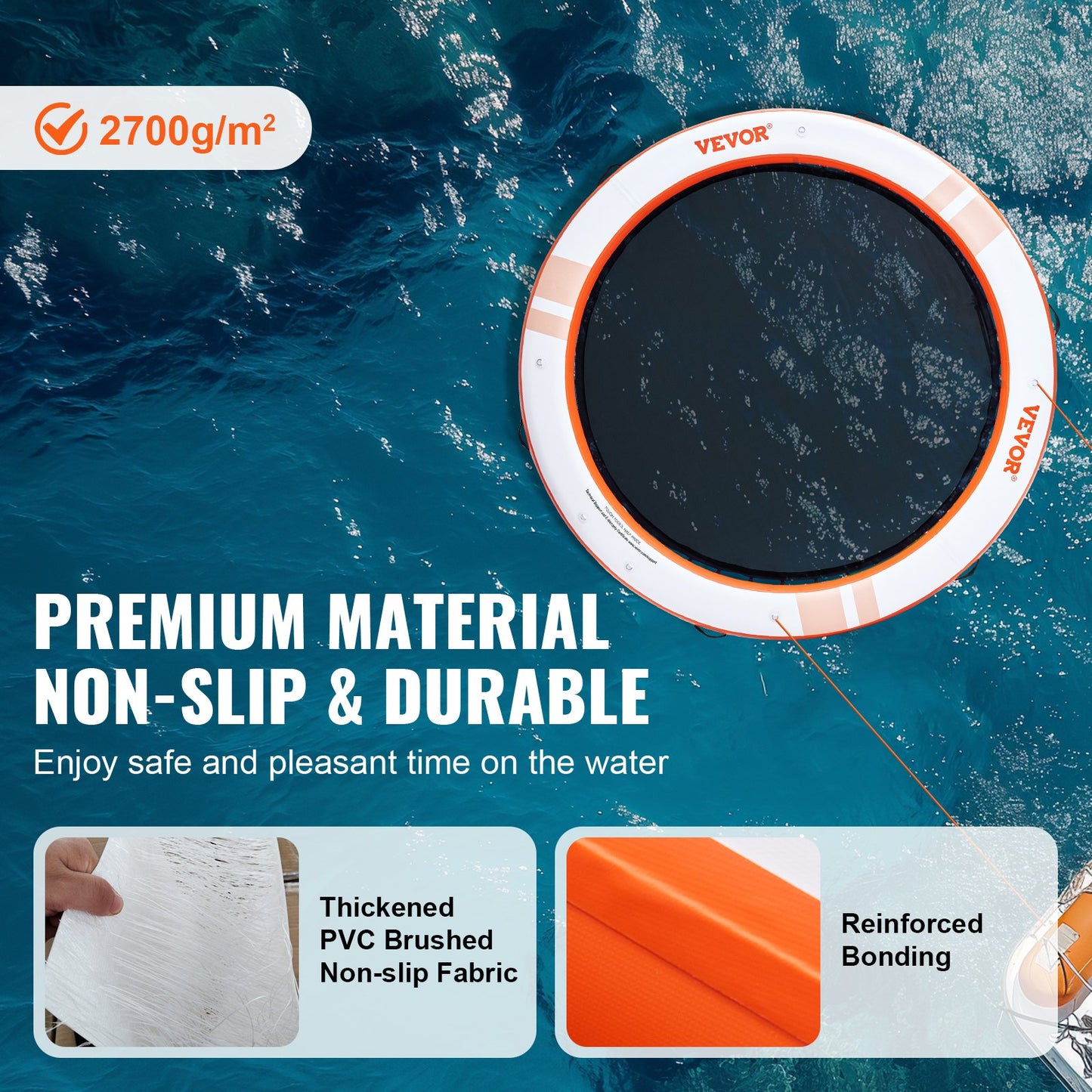 Uppblåsbar flytbrygga, ø10FT uppblåsbar bryggplattform med ø8FT studsmatta i nätpool, halkfri flytande plattform med vattenmatta med bärbar väska och avtagbar stege för avkoppling vid poolen och stranden