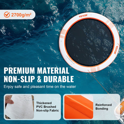 Uppblåsbar flytbrygga, ø10FT uppblåsbar bryggplattform med ø8FT studsmatta i nätpool, halkfri flytande plattform med vattenmatta med bärbar väska och avtagbar stege för avkoppling vid poolen och stranden