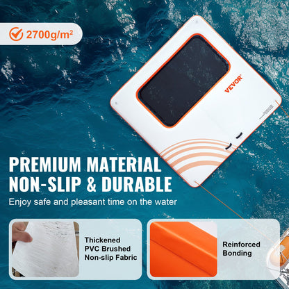 Uppblåsbar flytbrygga, 10x10FT uppblåsbar bryggplattform med 4*7FT trampolinnätpool, halkfri flytande plattformsvattenmatta med bärbar väska och avtagbar stege för poolstrandavkoppling