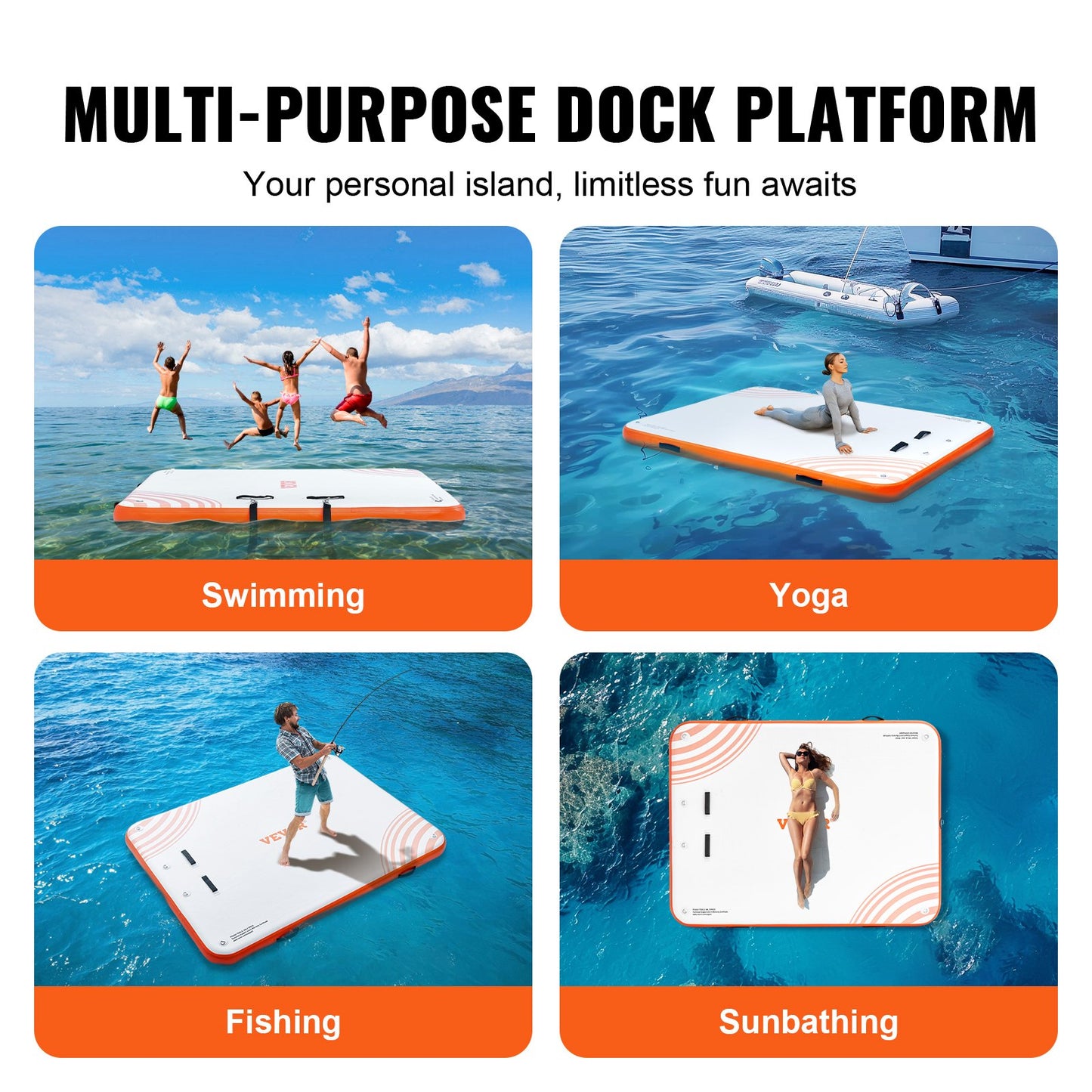 Inflatable Floating Dock, 10 x 8FT Inflatable Dock Platform, Non-Slip Water Floating Dock Mat with Portable Carrying Bag & Detachable Ladder, Floating Platform Island Raft for Pool Beach Ocean