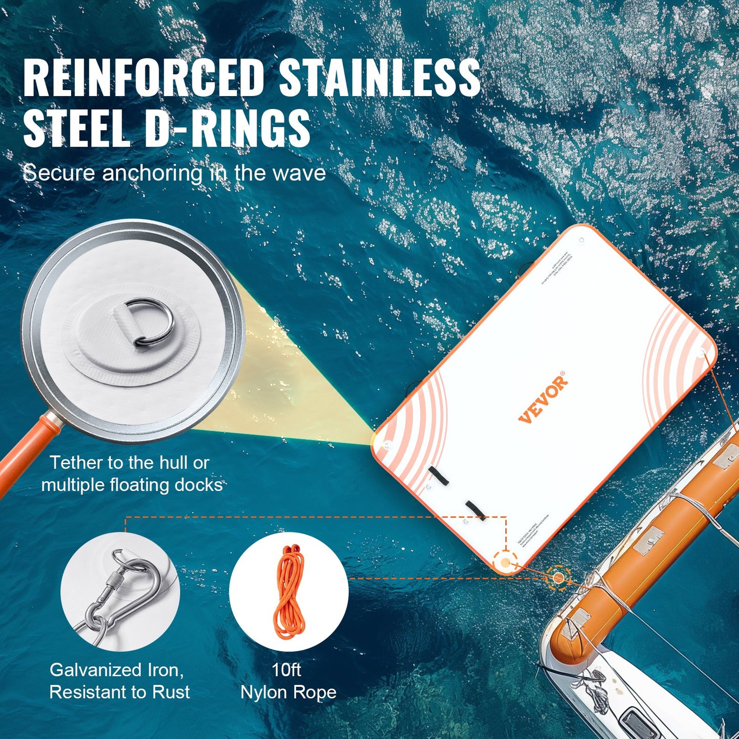 Uppblåsbar flytbrygga, 8 x 5FT uppblåsbar bryggplattform, halkfri flytbryggsmatta med bärbar bärväska och avtagbar stege, flytande plattform för pool, strand, hav