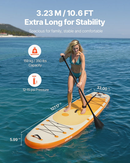 Inflatable Stand Up Paddle Board, 3.23m x 84cm x 15cm Wide Ultra-Light SUP Paddleboard, All Accessories Included, Pump, Paddle, Fin, Backpack, Ankle Leash, Strap, Non-slip Deck for Youth, Adults