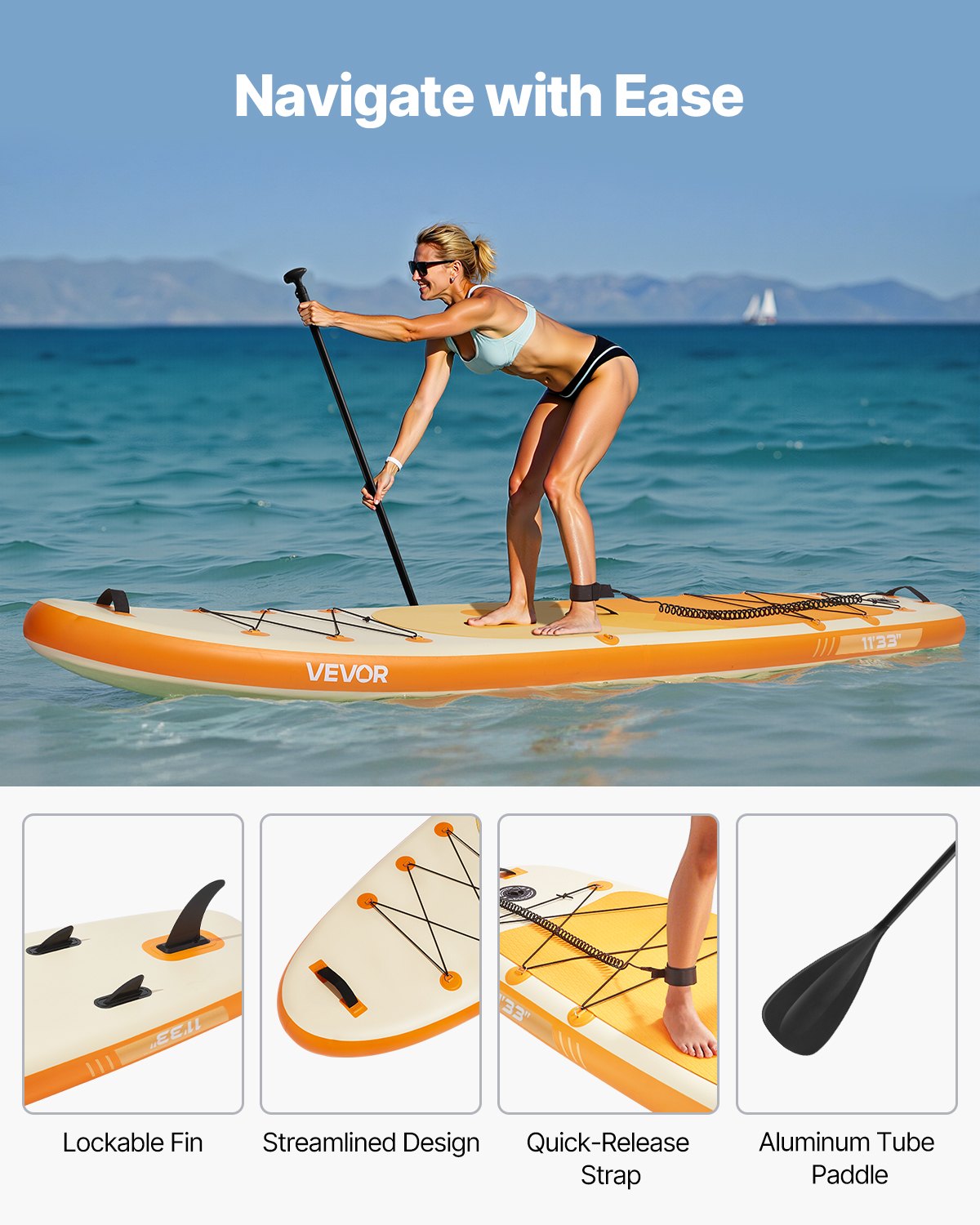 Inflatable Stand Up Paddle Board, 3.35m x 84cm x 15cm Wide Ultra-Light SUP Paddleboard, All Accessories Included, Pump, Paddle, Fin, Backpack, Ankle Leash, Strap, Non-slip Deck for Youth Adults