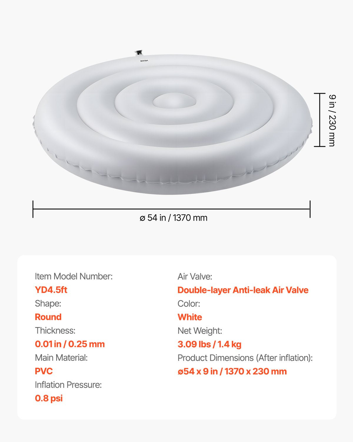 Uppblåsbart spabadsskydd, 137 cm runt spabadsskydd, isolerat spa-skydd för uppblåsbar spabad, väderbeständigt och vattentätt energibesparande lock för utomhusbruk, vitt