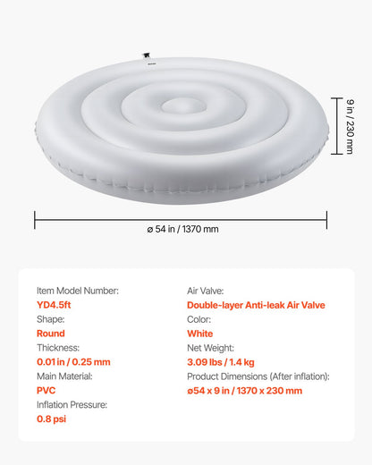 Uppblåsbart spabadsskydd, 137 cm runt spabadsskydd, isolerat spa-skydd för uppblåsbar spabad, väderbeständigt och vattentätt energibesparande lock för utomhusbruk, vitt