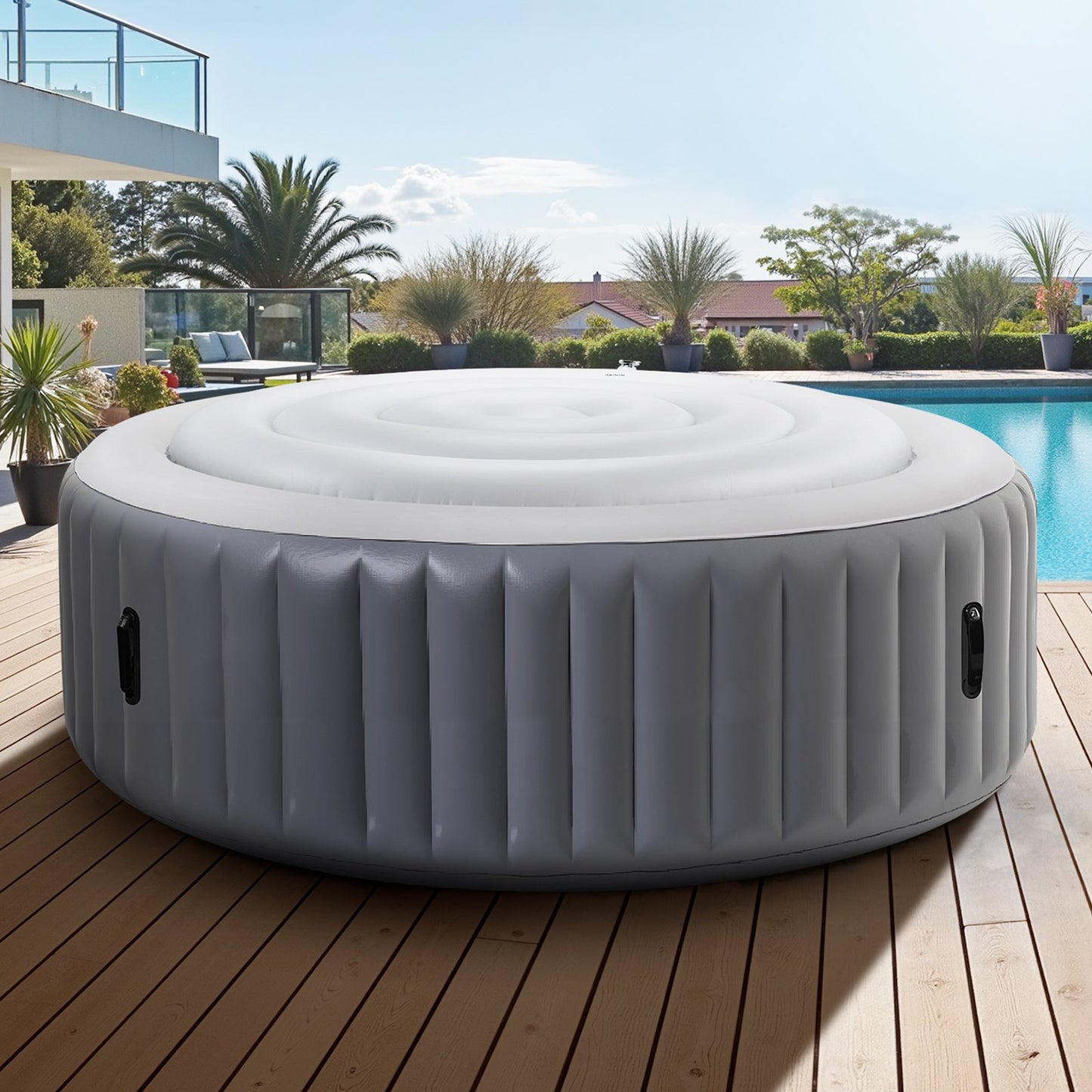 Uppblåsbart spabadsskydd, 137 cm runt spabadsskydd, isolerat spa-skydd för uppblåsbar spabad, väderbeständigt och vattentätt energibesparande lock för utomhusbruk, vitt