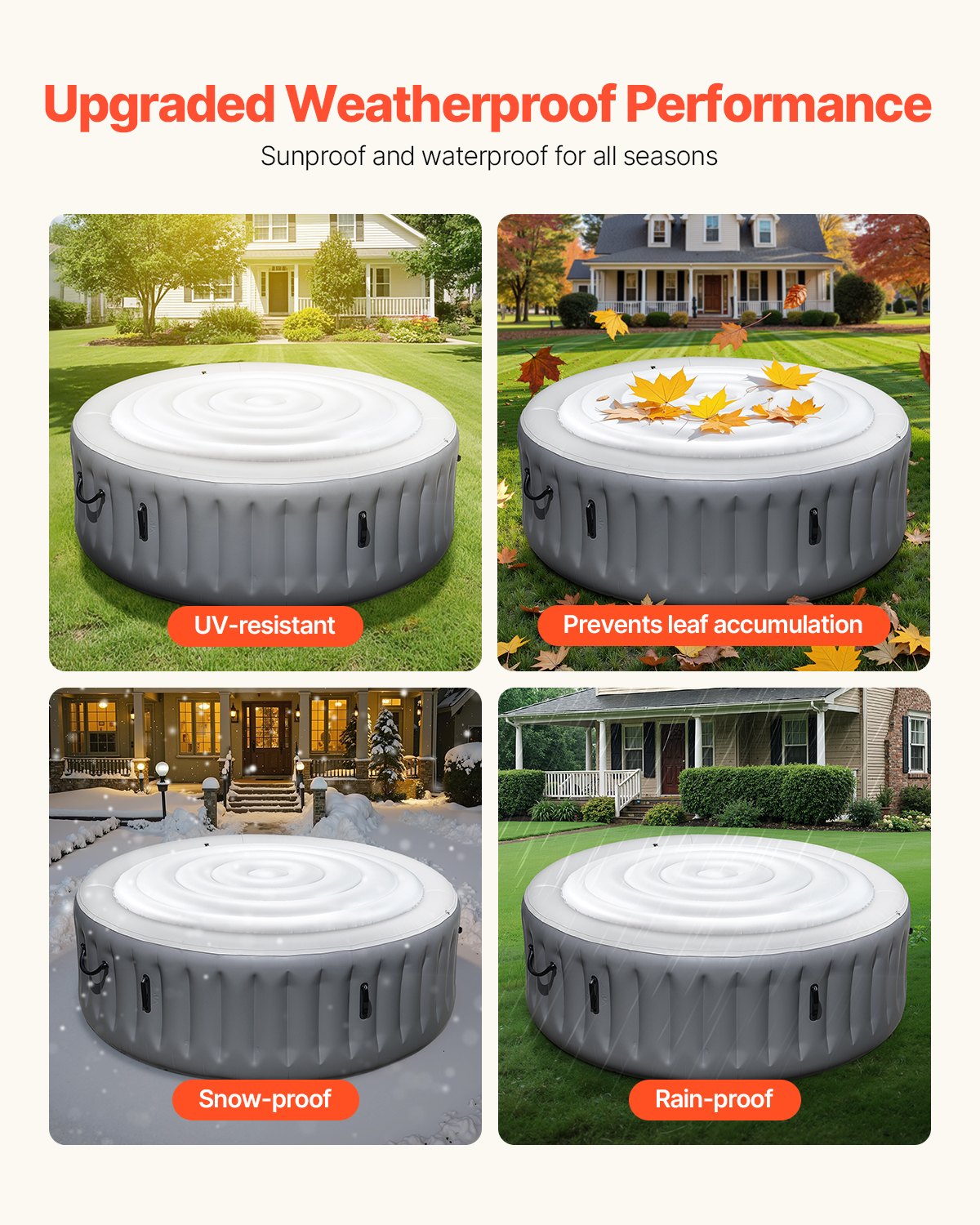 Uppblåsbart spabadsskydd, 164,5 cm runt spabadsskydd, isolerat spa-skydd för uppblåsbar spabad, väderbeständigt och vattentätt energibesparande lock för utomhusbruk, vitt