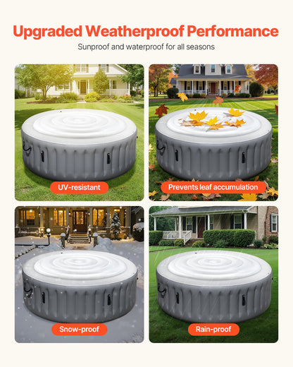 Uppblåsbart spabadsskydd, 164,5 cm runt spabadsskydd, isolerat spa-skydd för uppblåsbar spabad, väderbeständigt och vattentätt energibesparande lock för utomhusbruk, vitt