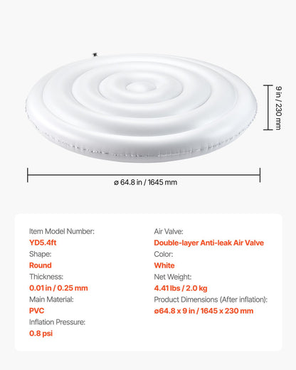 Uppblåsbart spabadsskydd, 164,5 cm runt spabadsskydd, isolerat spa-skydd för uppblåsbar spabad, väderbeständigt och vattentätt energibesparande lock för utomhusbruk, vitt