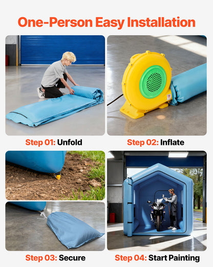 Inflatable Paint Booth, 3 x 2.5 x 2.5 m, Inflatable Spray Booth with 550W Powerful Blower and Air Filter System, Triangular Roof, for Painting Bicycle, Motorcycle, Automotive Sheet Metal