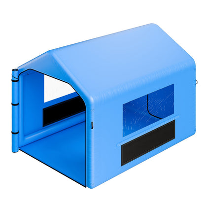 Uppblåsbar målarbox, 4 x 3 x 2,8 m, uppblåsbar sprutbox med 750 W kraftfull fläkt och luftfiltersystem, triangulärt tak, för målning av cykel, motorcykel, bilplåt