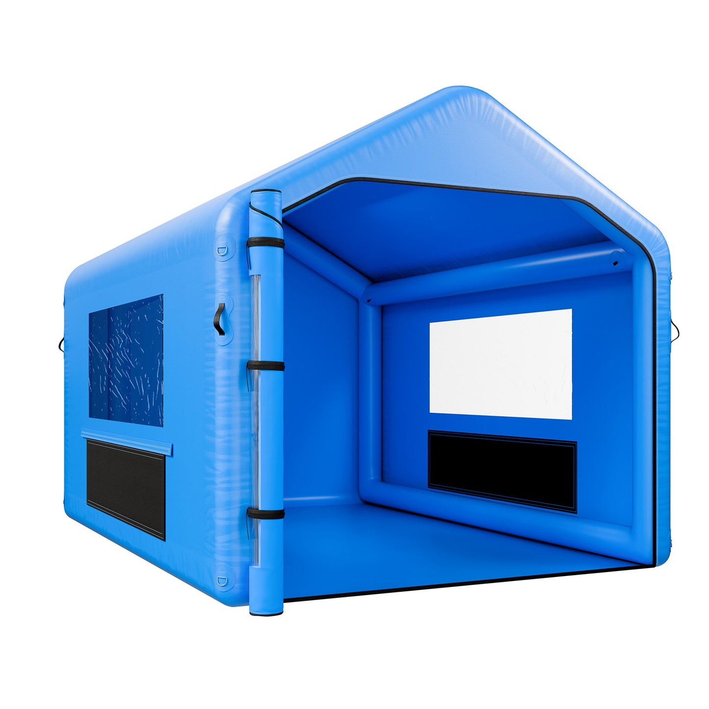 Uppblåsbar målarbox, 4 x 3 x 2,8 m, uppblåsbar sprutbox med 750 W kraftfull fläkt och luftfiltersystem, triangulärt tak, för målning av cykel, motorcykel, bilplåt