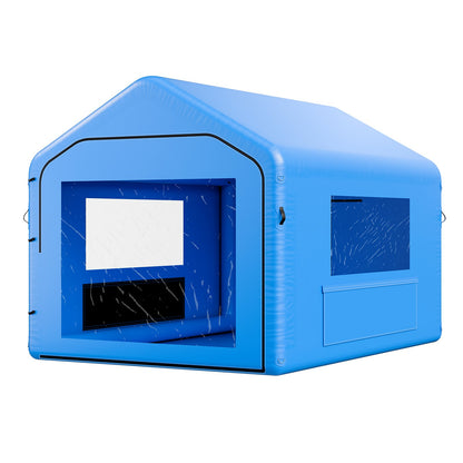 Uppblåsbar målarbox, 4 x 3 x 2,8 m, uppblåsbar sprutbox med 750 W kraftfull fläkt och luftfiltersystem, triangulärt tak, för målning av cykel, motorcykel, bilplåt