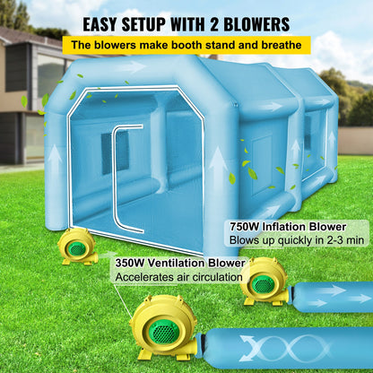 Uppblåsbart tält, 13 x 8 x 7 fot uppblåsbart sprutboxtält specialanpassat, uppblåsbart målarboxtält, arbetsstation för billackeringsbox, 210D Oxford-tyg med 2 blåsmaskiner