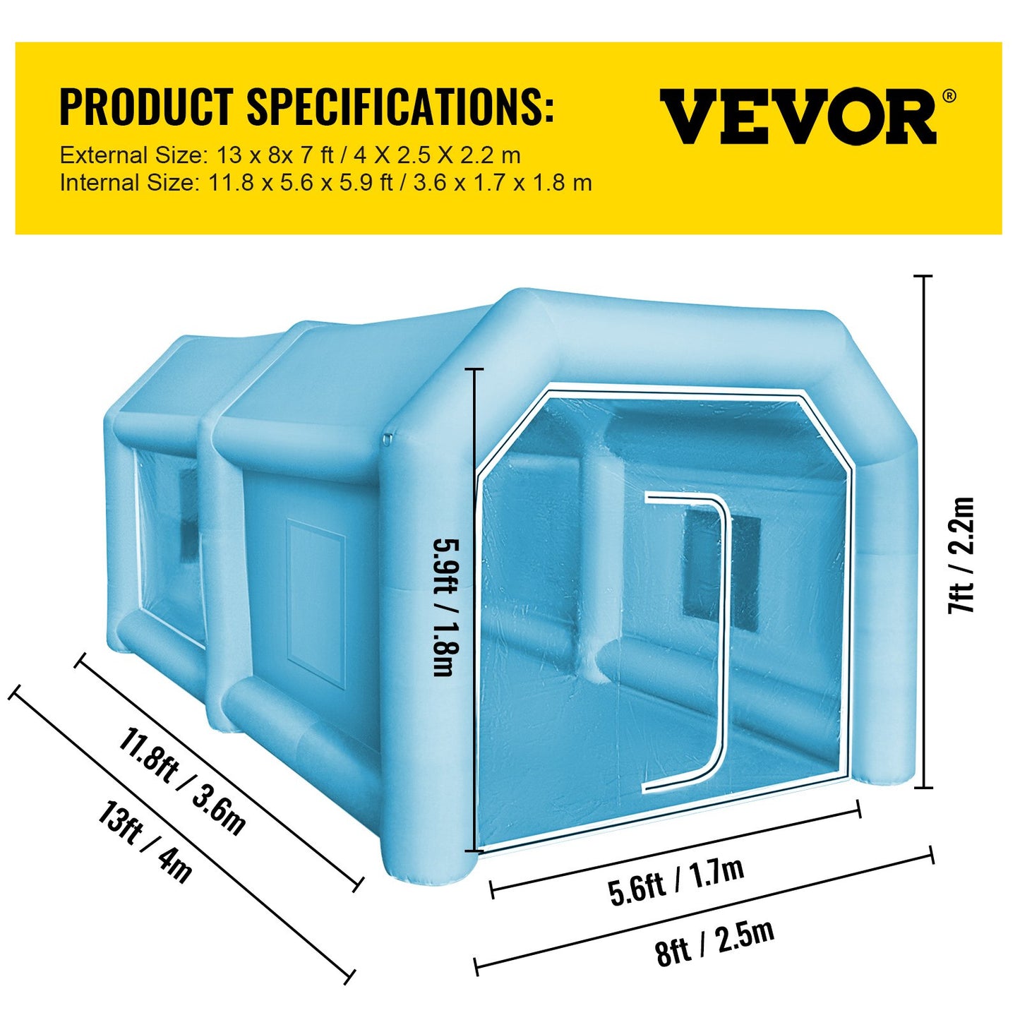 Uppblåsbart tält, 13 x 8 x 7 fot uppblåsbart sprutboxtält specialanpassat, uppblåsbart målarboxtält, arbetsstation för billackeringsbox, 210D Oxford-tyg med 2 blåsmaskiner