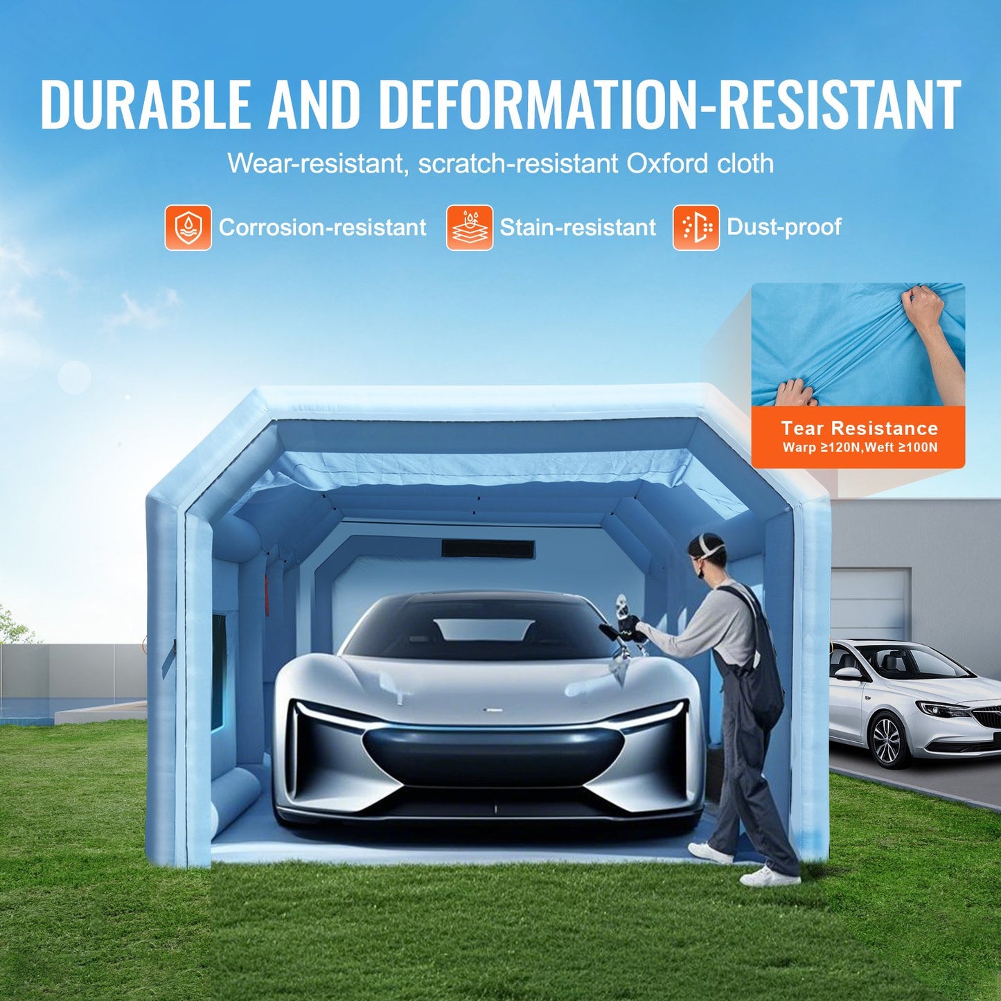 Uppblåsbar målarbox, 26,2 x 14,8 x 9,8 fot/8 x 4,5 x 3 m uppblåsbar sprutbox, med 950W + 750W kraftfulla blåsmaskiner och luftfiltersystem, bärbar bilmålarbox för liten lastbil, stor motorcykel, medelstor SUV