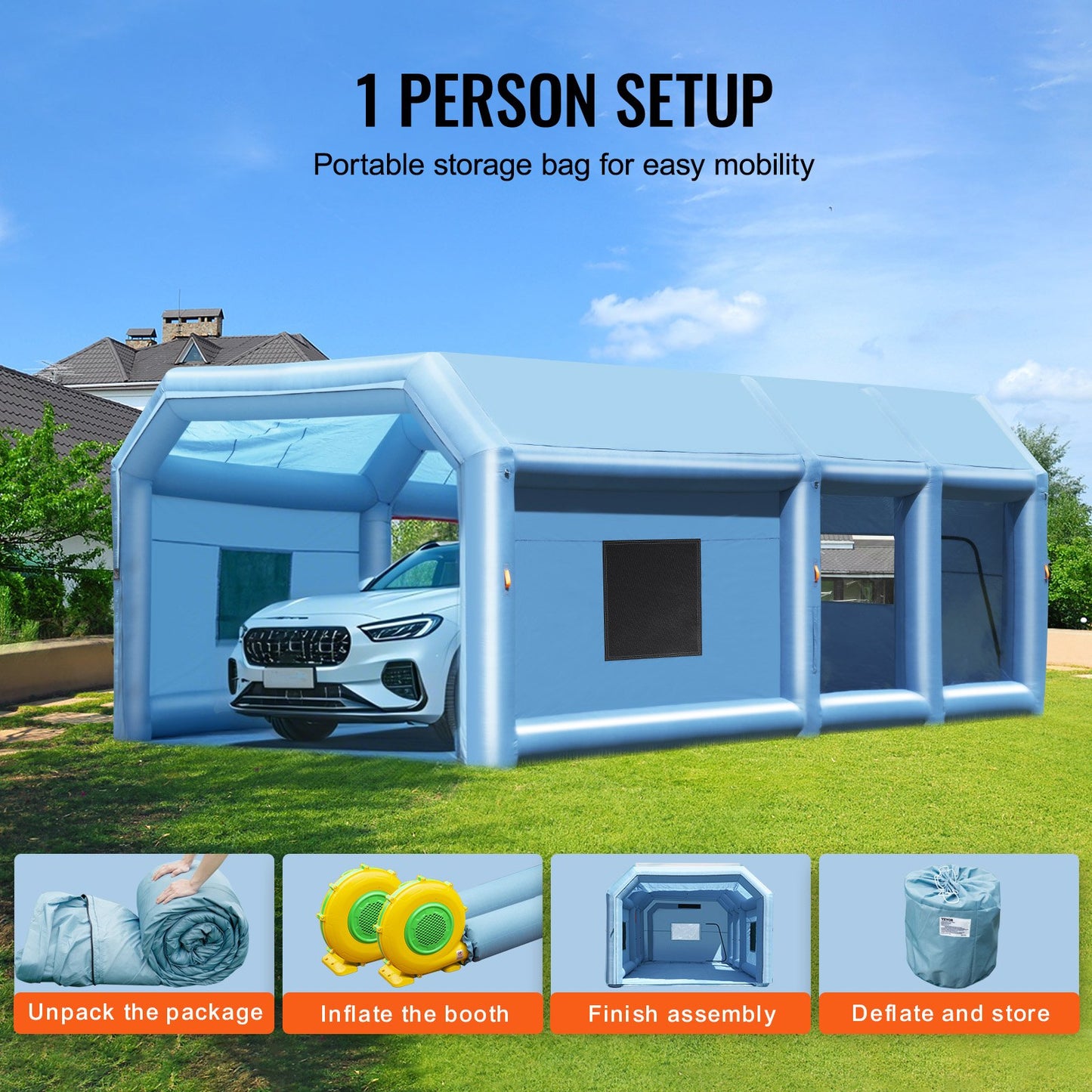 Uppblåsbar målarbox, 26,2 x 14,8 x 9,8 fot/8 x 4,5 x 3 m uppblåsbar sprutbox, med 950W + 750W kraftfulla blåsmaskiner och luftfiltersystem, bärbar bilmålarbox för liten lastbil, stor motorcykel, medelstor SUV