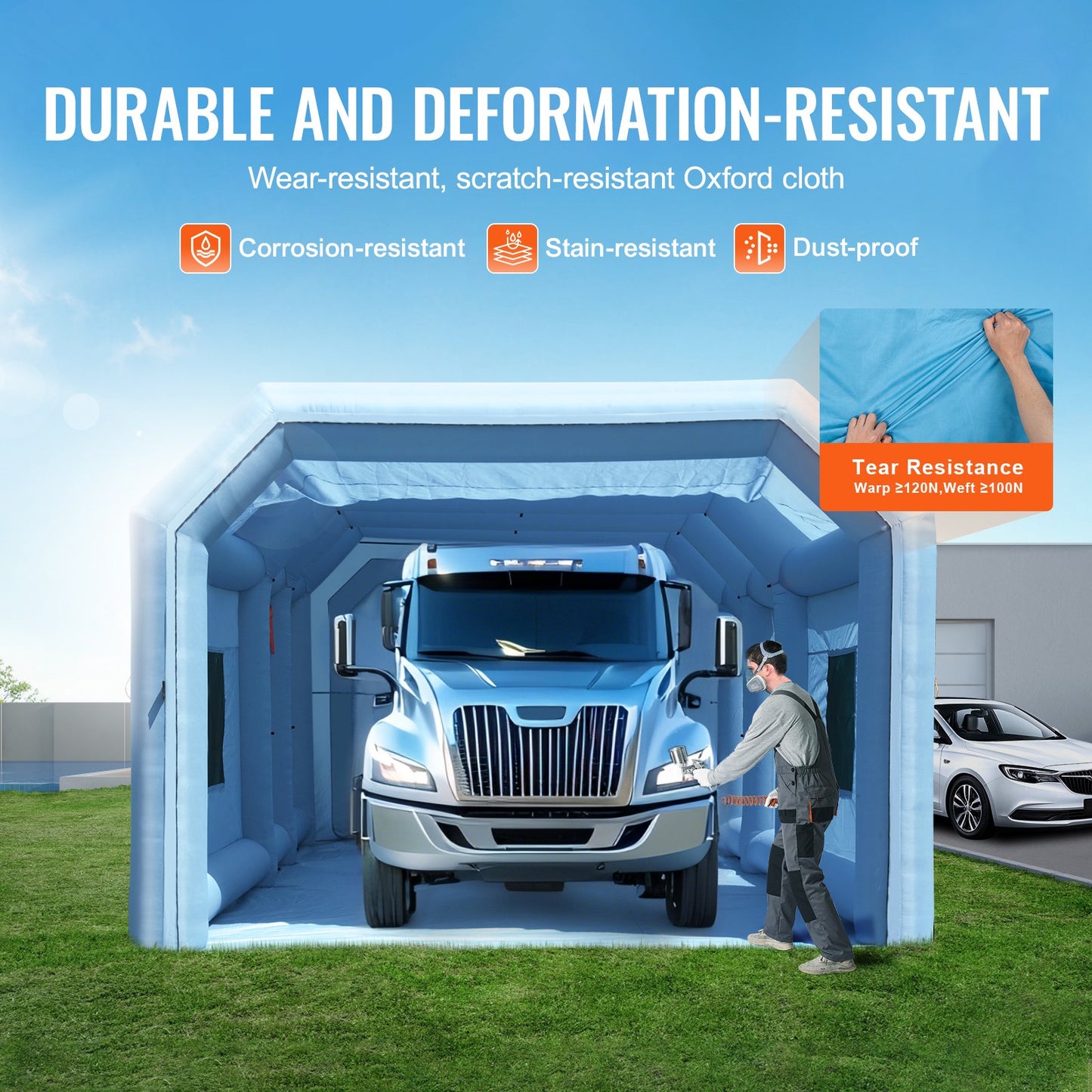 Uppblåsbar målarbox, 29,5 x 15,7 x 11,8 fot/9 x 4,8 x 3,6 m uppblåsbar sprutbox, med 950W + 750W kraftfulla blåsmaskiner och luftfiltersystem, bärbar bilmålarbox för stor lastbil, stor skåpbil, stora maskiner