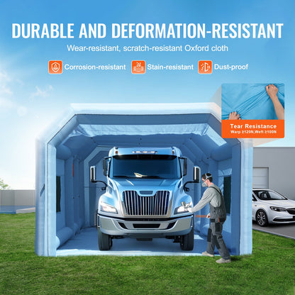 Uppblåsbar målarbox, 29,5 x 15,7 x 11,8 fot/9 x 4,8 x 3,6 m uppblåsbar sprutbox, med 950W + 750W kraftfulla blåsmaskiner och luftfiltersystem, bärbar bilmålarbox för stor lastbil, stor skåpbil, stora maskiner