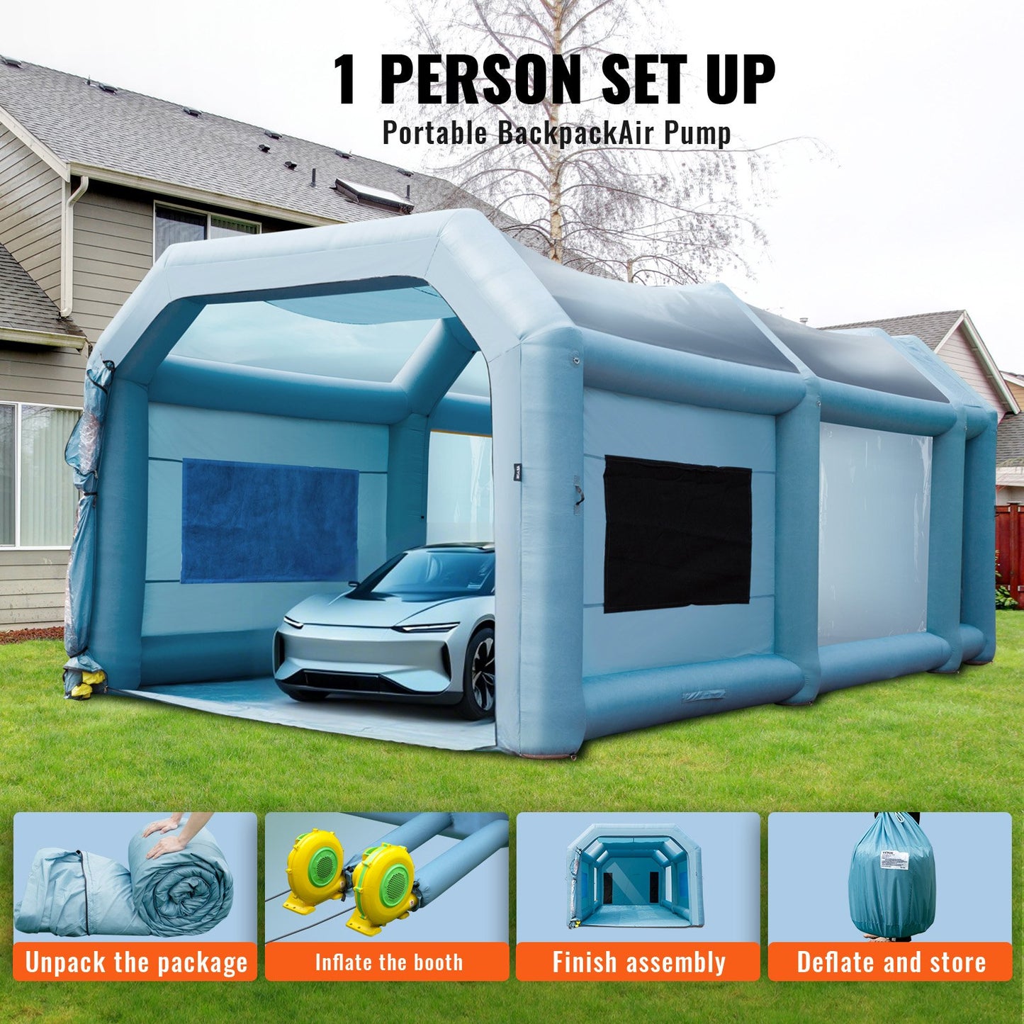Inflatable Spray Booth Car Paint Tent 8.5 x 4.8 x 3.3 m Filter System 2 Blowers