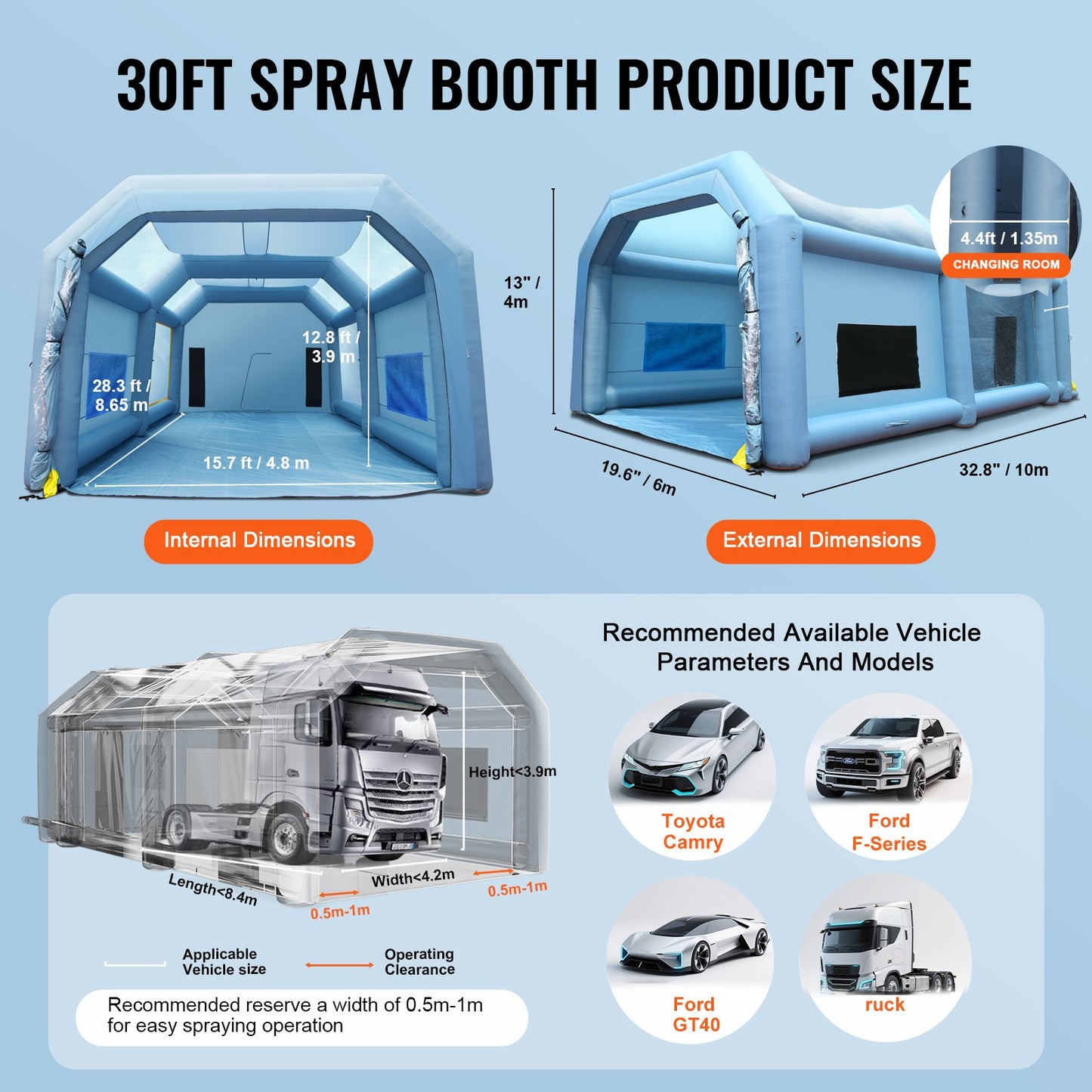 Uppblåsbar sprutbox för billackering 10 x 6 x 4 m filtersystem 2 blåsmaskiner