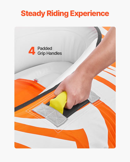 Bogserbara rör för båtliv 2 personer, uppblåsbara båtrör och bogserbara med 2 sittbrunnar, 140 kg vattensportrör för båt att dra - med 840D helt nylonöverdrag, vadderade handtag och säkerhetsventil