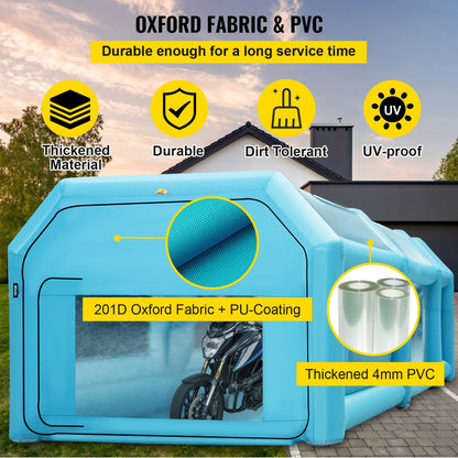 Bärbar uppblåsbar målarbox, 609,6 x 304,8 x 249,9 cm uppblåsbar sprutbox, billackeringstält med luftfiltersystem och 2 blåsmaskiner, uppgraderat uppblåsbart sprutboxstält, arbetsstation för billackering, motorcykelgarage