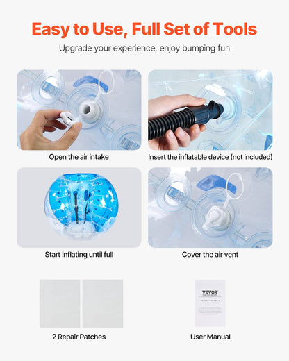 Uppblåsbara Bumper Balls 2-pack, 5FT/1.5M Body Sumo Zorb-bollar för tonåringar och vuxna, 0.8mm tjocka PVC-mänskliga hamsterbubbelbollar för utomhuslek, Bumper Bopper-leksaker för trädgård, gård, park