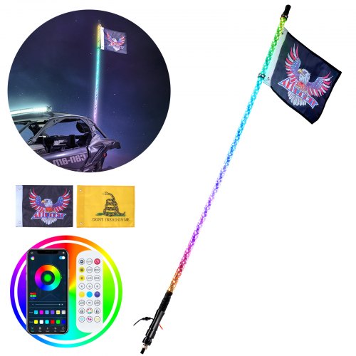1 PC 4 FT Whip Light, APP & RF Remote Control Led Whip Light, Waterproof 360°Spiral RGB Chasing Lighted Whips with 2 Flags, for UTVs, ATVs, Motorcycles, RZR, Can-am, Trucks, Off-road, Go-karts