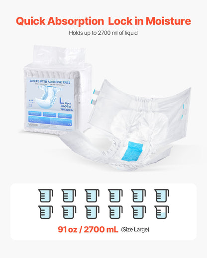 Adult Briefs with Tabs, Super Absorbent Incontinence Briefs for Men and Women, Disposable Adult Diapers with Leakproof 3D Surround Guard & Wetness Indicator - L Size, 40 Count (4 Packs of 10)
