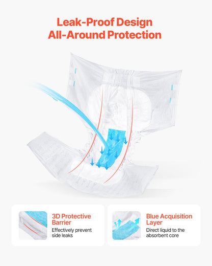 Vuxentrosor med flikar, superabsorberande inkontinenstrosor för män och kvinnor, engångsblöjor för vuxna med läckagesäker 3D-surroundskydd och våtindikator - XL-storlek, 40 st (4 förpackningar med 10)