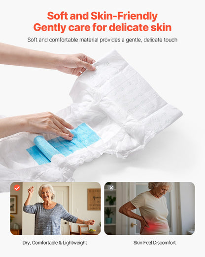 Vuxentrosor med flikar, superabsorberande inkontinenstrosor för män och kvinnor, engångsblöjor för vuxna med läckagesäker 3D-surroundskydd och våtindikator - XL-storlek, 40 st (4 förpackningar med 10)