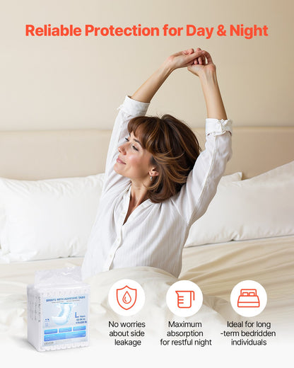 Vuxentrosor med flikar, superabsorberande inkontinenstrosor för män och kvinnor, engångsblöjor för vuxna med läckagesäker 3D-surroundskydd och våtindikator - XL-storlek, 40 st (4 förpackningar med 10)