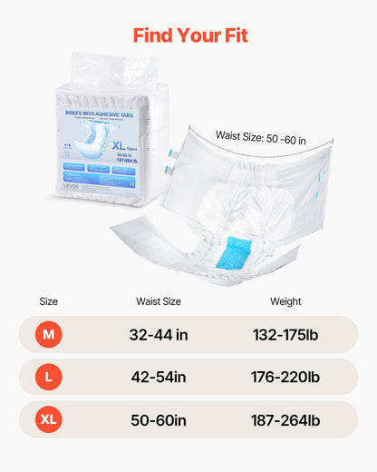 Vuxentrosor med flikar, superabsorberande inkontinenstrosor för män och kvinnor, engångsblöjor för vuxna med läckagesäker 3D-surroundskydd och våtindikator - XL-storlek, 40 st (4 förpackningar med 10)