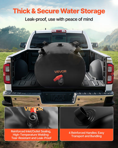 Water Storage Bladder, 113L Water Storage Container Tank, 1000D PVC Thickened Soft Bag Bladder, Collapsible Portable for Garden Irrigation, Camping, RVs, Emergency Use - Black