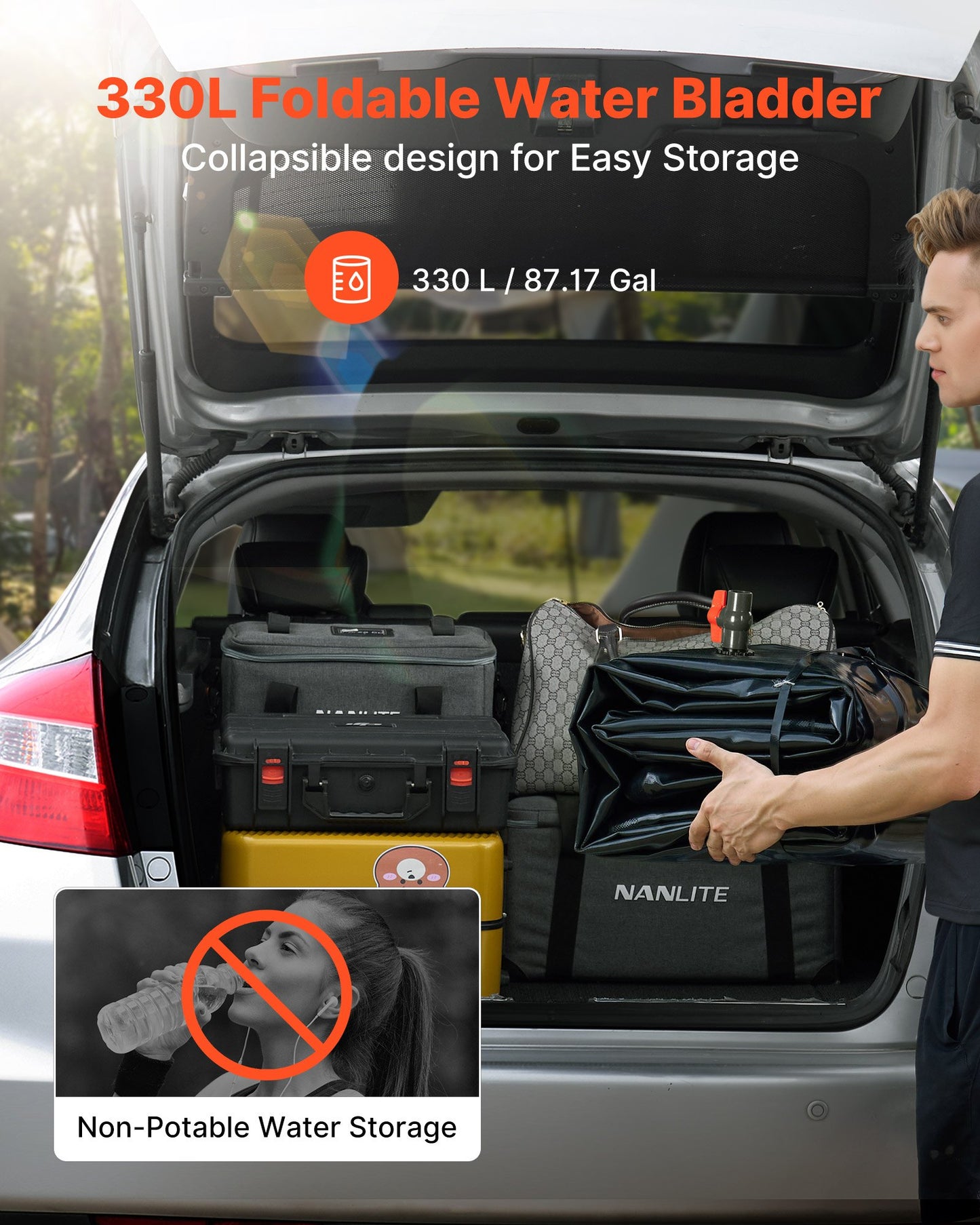 Water Storage Bladder, 330L Water Storage Container Tank, 1000D PVC Large Capacity Soft Bag Bladder, Collapsible Portable for Garden Irrigation, Camping, RVs, Emergency Use - Black