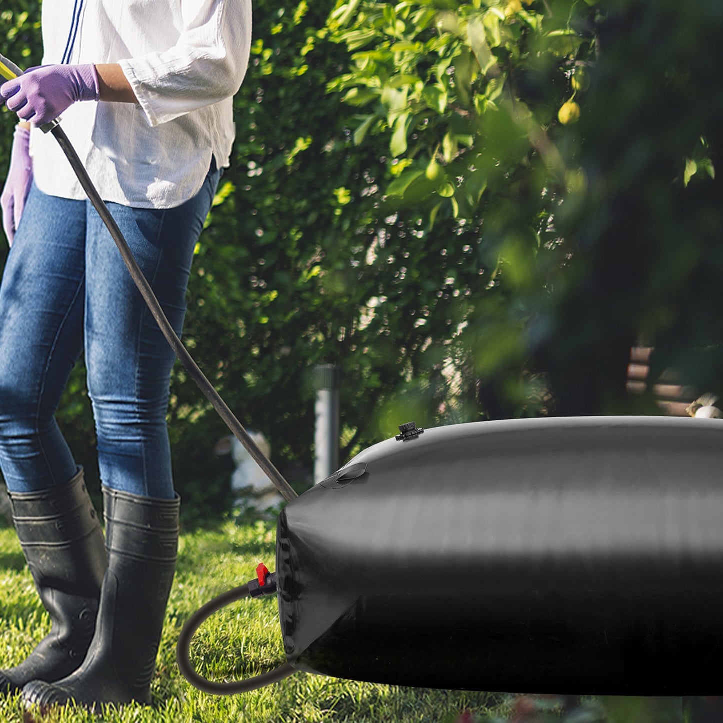 Water Storage Bladder, 330L Water Storage Container Tank, 1000D PVC Large Capacity Soft Bag Bladder, Collapsible Portable for Garden Irrigation, Camping, RVs, Emergency Use - Black