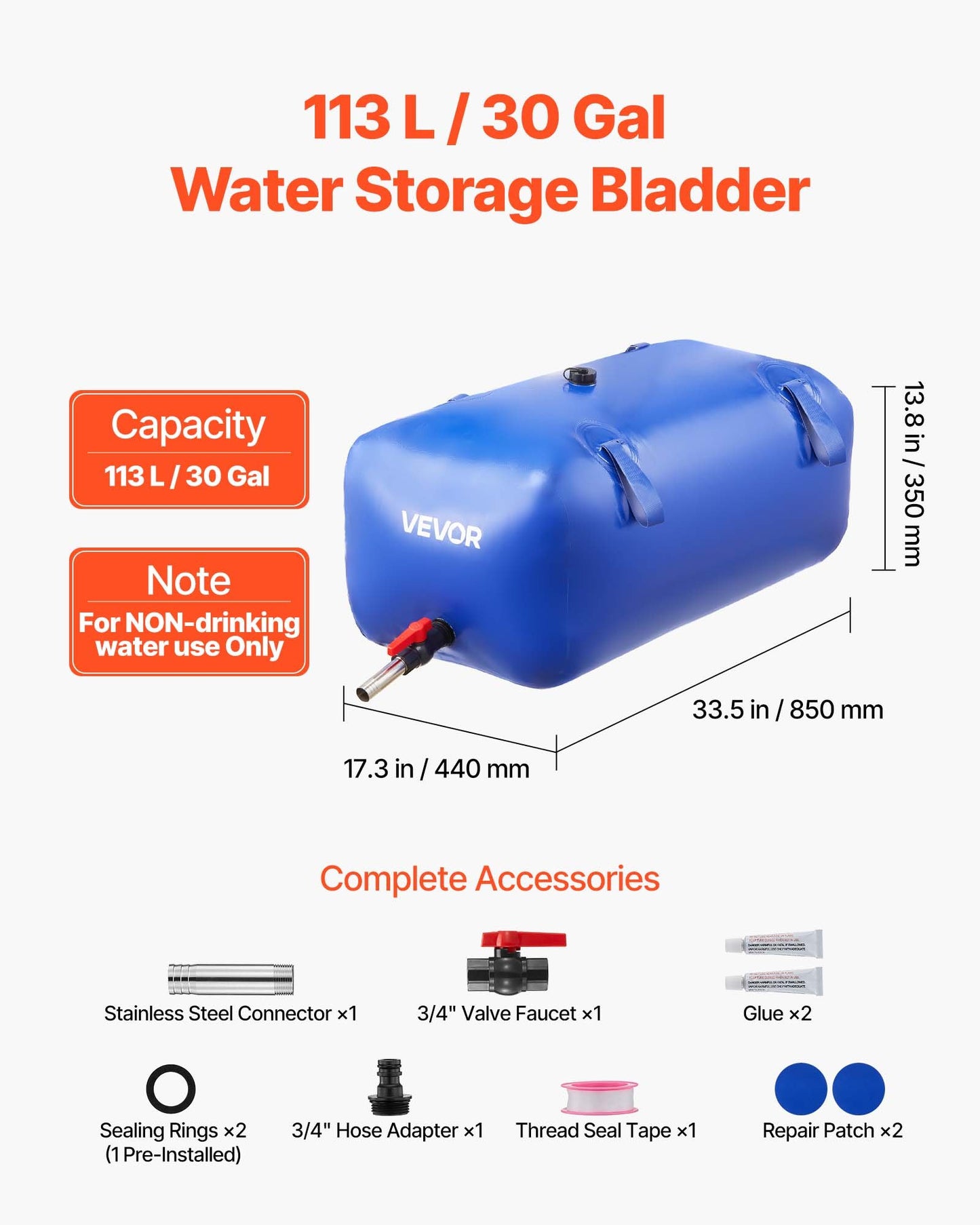 Water Storage Bladder 113L Large Capacity Water Bag, Portable & Collapsible Soft Waters Container, Leakproof & Tear-Resistant PVC Emergency Waters Storage Tank for RV Truck & Outdoor Use