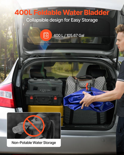 Vattenlagringsblåsa, 400L vattenlagringsbehållare, 1000D PVC stor kapacitet mjuk påseblåsa, hopfällbar och bärbar för trädgårdsbevattning, camping, husbil, brandskydd - Blå