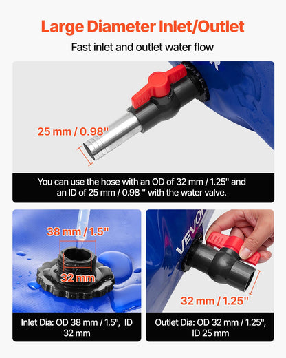 Vattenlagringsblåsa, 400L vattenlagringsbehållare, 1000D PVC stor kapacitet mjuk påseblåsa, hopfällbar och bärbar för trädgårdsbevattning, camping, husbil, brandskydd - Blå