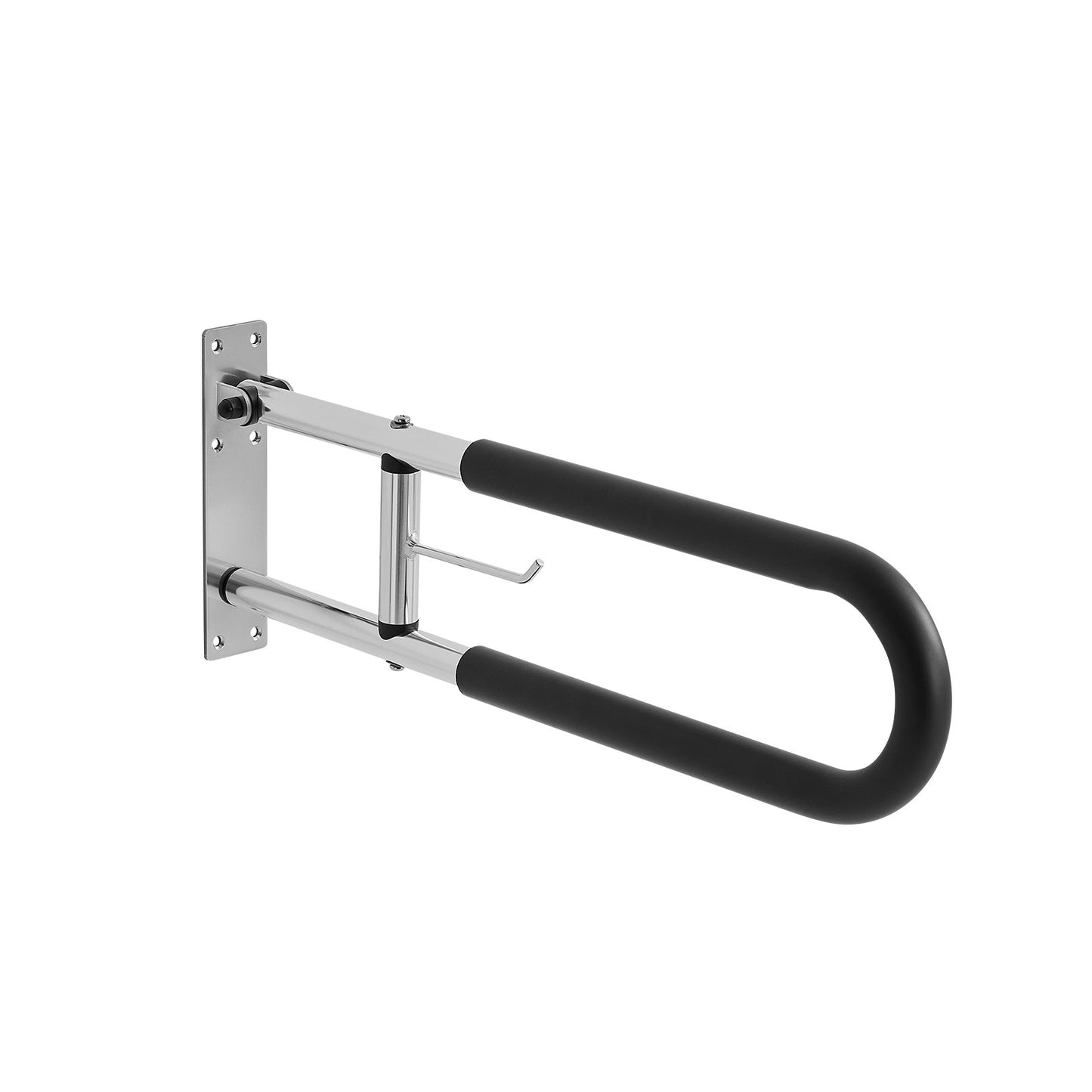 Toilet Safety Rail, 30 Inch U-Shaped Handicap Grab Bar, Foldable Senior Safety Pole, Flip Up Toilet Grab Bars with Anti-Slip Handle, 300 Lbs Load Capacity Security Handrail with Paper Holder