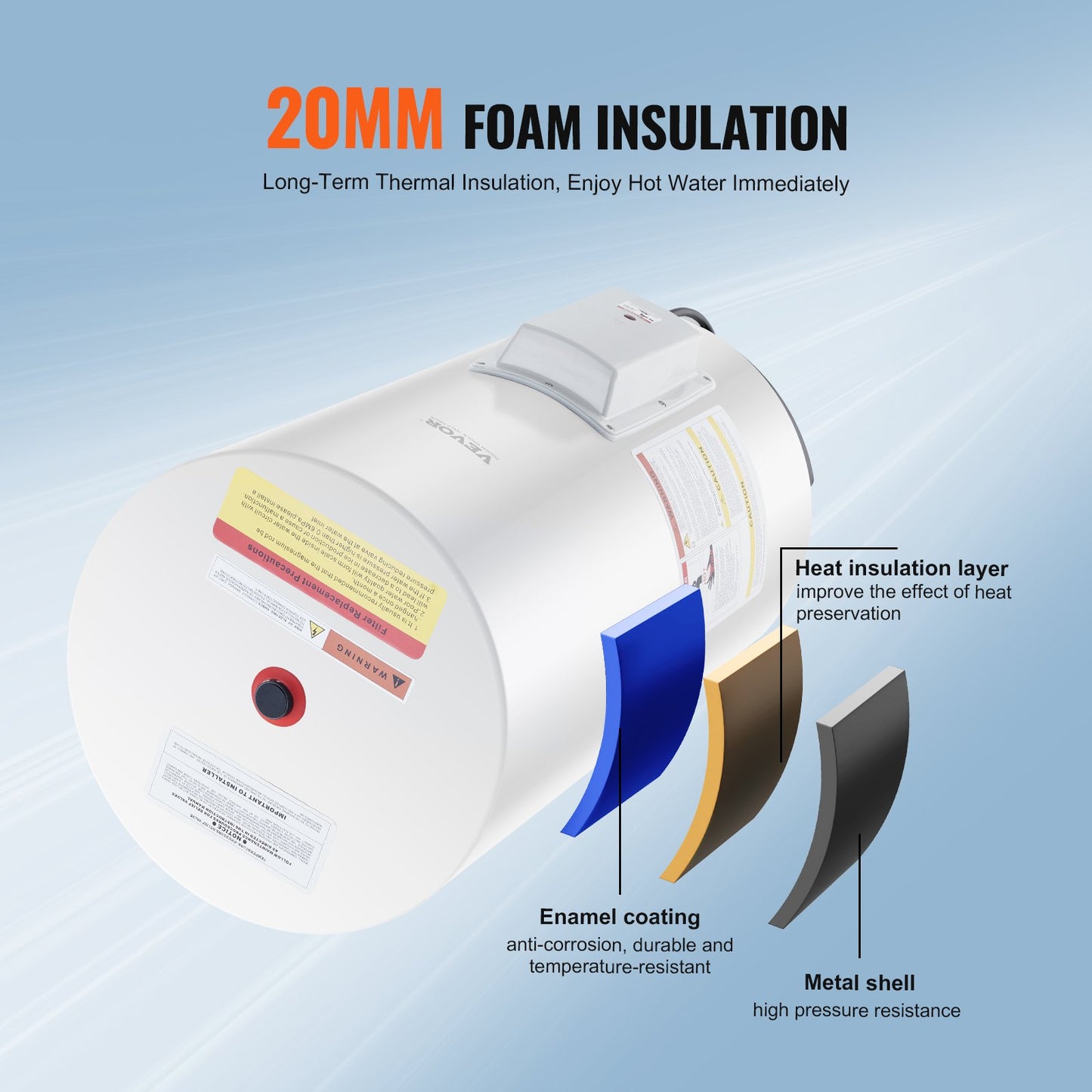 Electric Water Heater, 18 Gallon Tank Instant Hot Water Heater, 1.6Kw Tankless Water Heater w/ LED Display,Knob Control, IPX4 Waterproof Side Connection On Demand Heaters for Shower, Bath