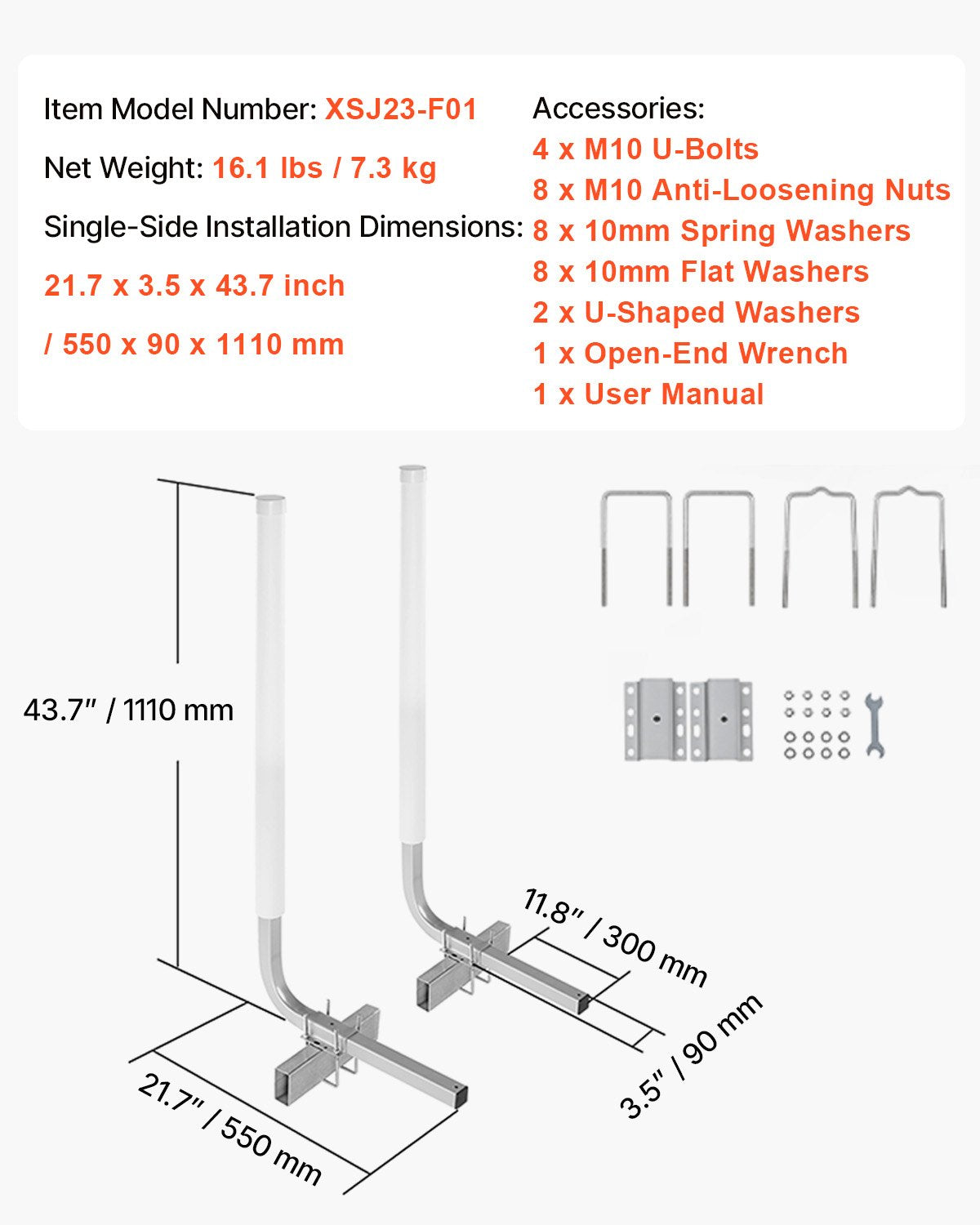Boat Trailer Guide, 1016mm Adjustable Design Trailer Guide Poles, 2PCS High-Hardness Steel Trailer Guide-Ons, Trailer Guides with PVC Pipe Posts, for Ski Boat, Fishing Boat or Sailboat Trailer