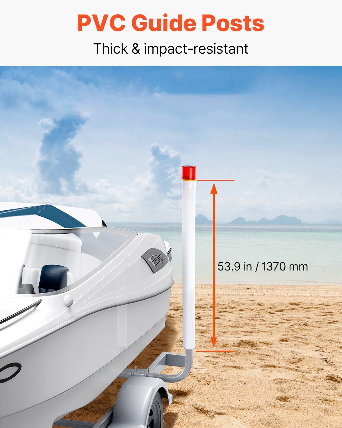 Boat Trailer Guide, 1524mm with LED Light Trailer Guide Poles, 2PCS High-Hardness Steel Trailer Guide-Ons, Trailer Guides with PVC Pipes, for Ski Boat, Fishing Boat or Sailboat Trailer
