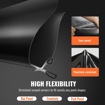 Dammfolie, 9 x 10,6 m 1,5 mm tjocklek, böjliga dammfoder i EPDM-material, lättskärande underlag för fisk- eller koikarldammar, vattenfunktioner, vattenfallsbas, fontäner, vattenträdgårdar, svart