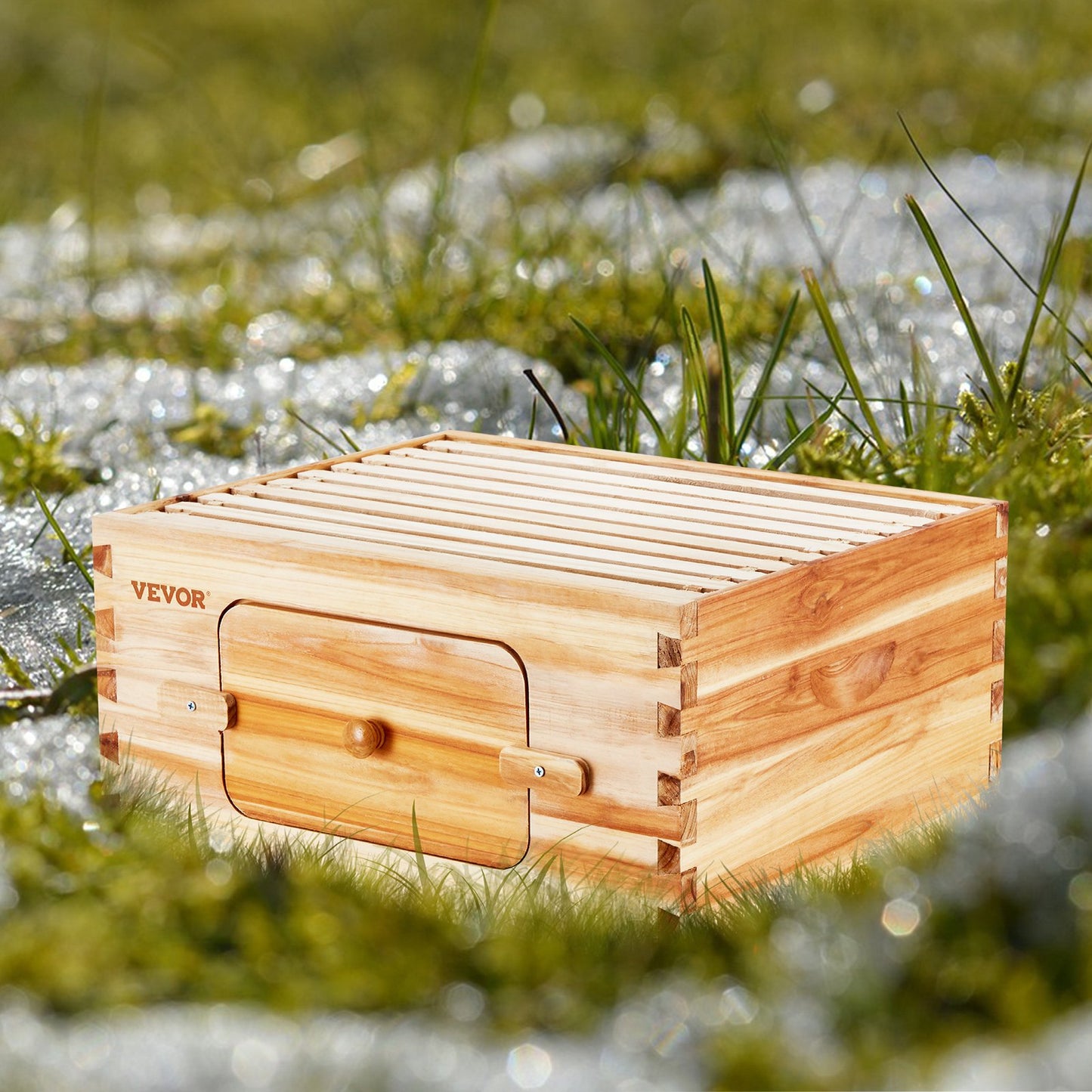 Bee Hive Deep Box Starter Kit, 100% Beeswax Coated Natural Fir Wood, Langstroth Beehive Kit with 10 Frames and Foundations, Transparent Acrylic Bee Windows for Beginners and Pro Beekeepers