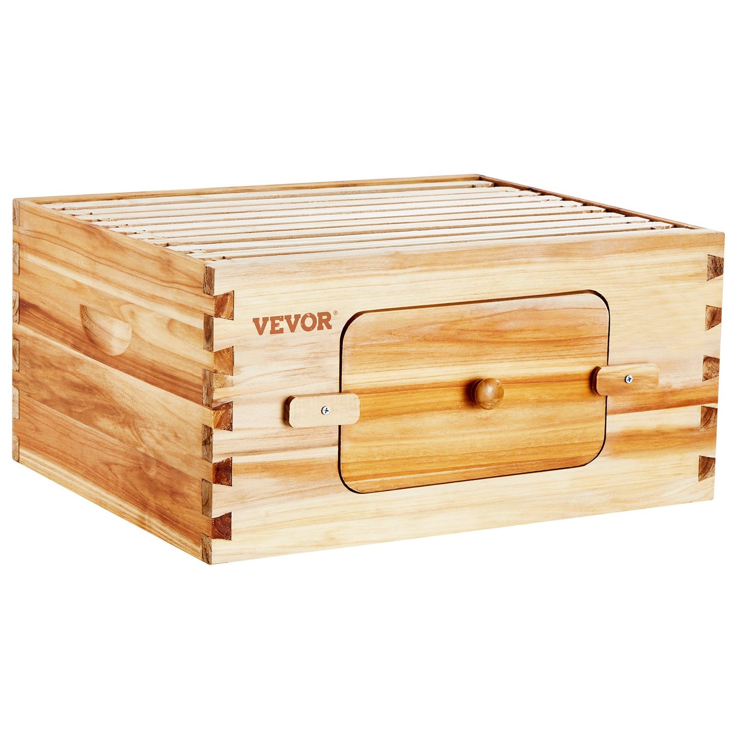 Bee Hive Deep Box Starter Kit, 100% Beeswax Coated Natural Fir Wood, Langstroth Beehive Kit with 10 Frames and Foundations, Transparent Acrylic Bee Windows for Beginners and Pro Beekeepers