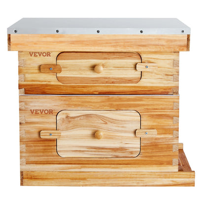 Bee Hive 20 Frame Bee Hives Starter Kit, Beeswax Coated Fir Wood, 1 Deep + 1 Medium Bee Boxes Langstroth Beehive Kit, Transparent Acrylic Windows with Foundations for Beginners Pro Beekeepers