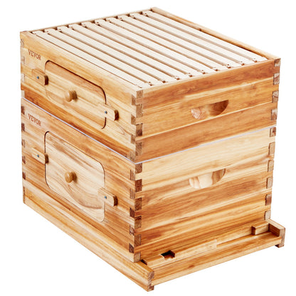 Bee Hive 20 Frame Bee Hives Starter Kit, Beeswax Coated Fir Wood, 1 Deep + 1 Medium Bee Boxes Langstroth Beehive Kit, Transparent Acrylic Windows with Foundations for Beginners Pro Beekeepers
